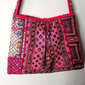NWT Tolani PatchWork Embroider Banjara Beaded Large Sequin Boho Batik Indian Bag